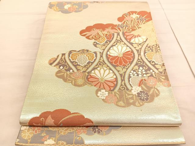 平和屋着物◎六通柄袋帯 唐織 雲取り立涌花文 金銀糸 正絹 逸品 BAAV5169hv