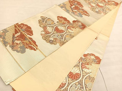平和屋着物◎六通柄袋帯 唐織 雲取り立涌花文 金銀糸 正絹 逸品 BAAV5169hv