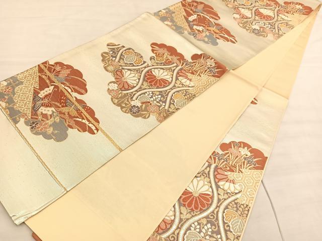 平和屋着物◎六通柄袋帯 唐織 雲取り立涌花文 金銀糸 正絹 逸品 BAAV5169hv