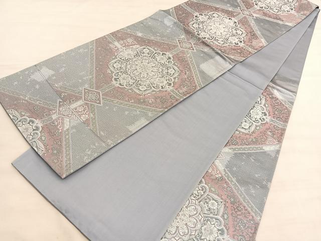 平和屋着物◎六通柄袋帯 天平蜀江文 銀糸 正絹 逸品 BAAV5174hv