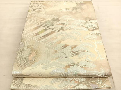平和屋着物◎六通柄袋帯 古京錦 渡橋浜松文 二重引箔 銀糸 正絹 逸品 BAAV5176hv