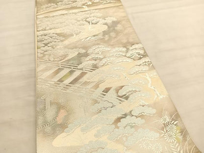 平和屋着物◎六通柄袋帯 古京錦 渡橋浜松文 二重引箔 銀糸 正絹 逸品 BAAV5176hv