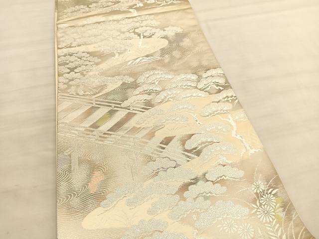 平和屋着物◎六通柄袋帯 古京錦 渡橋浜松文 二重引箔 銀糸 正絹 逸品 BAAV5176hv