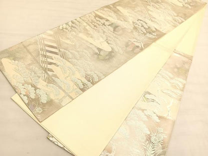 平和屋着物◎六通柄袋帯 古京錦 渡橋浜松文 二重引箔 銀糸 正絹 逸品 BAAV5176hv