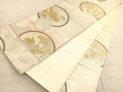 平和屋着物◎六通柄袋帯 唐織 鴛鴦花丸文 金銀糸 正絹 逸品 BAAV5180hv