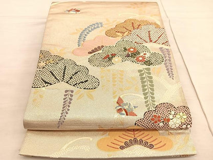 平和屋着物◎六通柄袋帯 唐織 慶長松藤文 金糸 正絹 逸品 BAAV5216hv