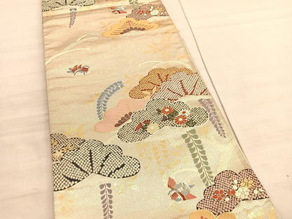 平和屋着物◎六通柄袋帯 唐織 慶長松藤文 金糸 正絹 逸品 BAAV5216hv