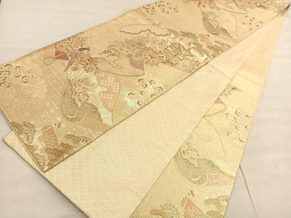 平和屋着物◎佐賀錦　六通柄袋帯　鉾花鳥絵巻文　金糸　正絹　逸品　BAAV5220hv