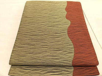 平和屋着物◎六通柄袋帯 よろけ縞 正絹 逸品 BAAV5225hv