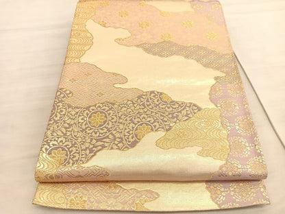 平和屋着物◎六通柄袋帯 道長有職花文 金糸 正絹 逸品 BAAV5230hv