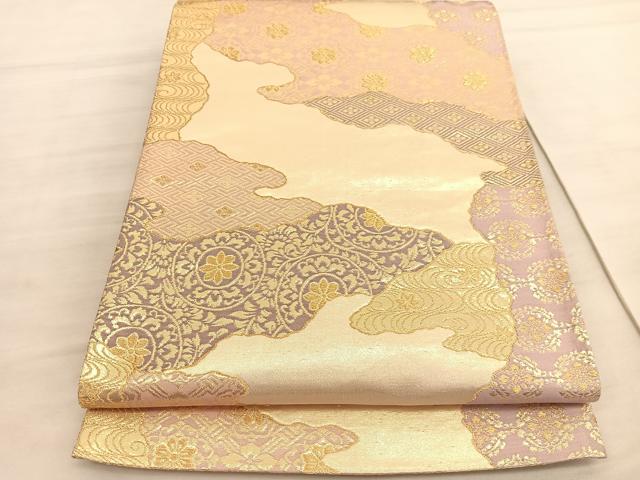 平和屋着物◎六通柄袋帯 道長有職花文 金糸 正絹 逸品 BAAV5230hv
