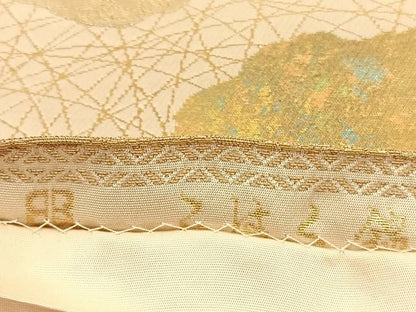平和屋着物◎西陣 服部織物謹製 六通柄袋帯 こはく錦 手工芸 京名所風景文 金糸 正絹 逸品 BAAV5231hv