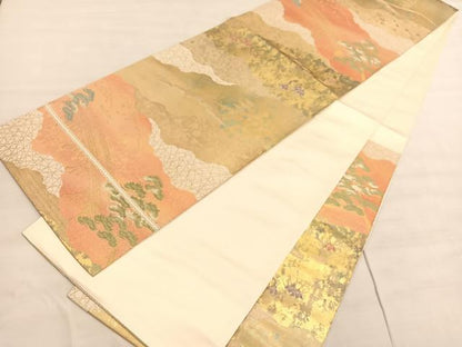 平和屋着物◎西陣 服部織物謹製 六通柄袋帯 こはく錦 手工芸 京名所風景文 金糸 正絹 逸品 BAAV5231hv