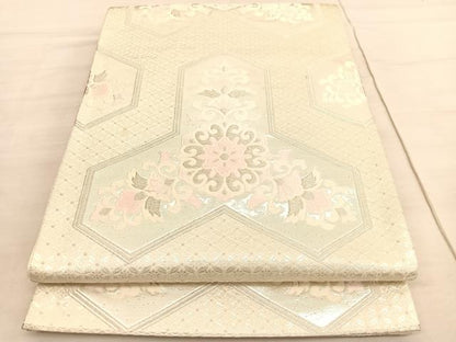 平和屋着物◎六通柄袋帯 唐織 毘沙門亀甲花文 銀糸 正絹 逸品 BAAV5234hv
