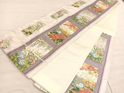 平和屋着物◎六通柄袋帯　唐織　四季の花競　金銀糸　正絹　逸品　BAAV5262hv