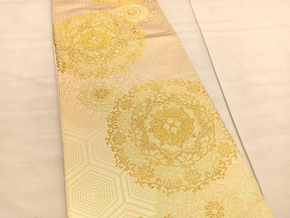平和屋着物◎六通柄袋帯　正倉院花文　金糸　正絹　逸品　BAAV5267hv