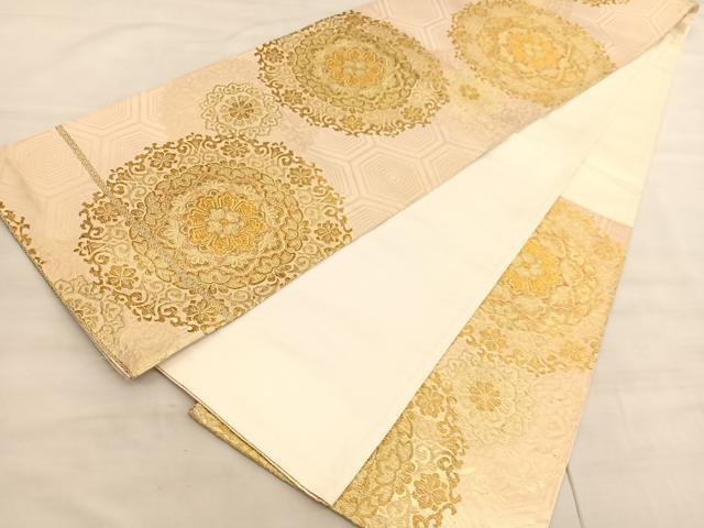 平和屋着物◎六通柄袋帯　正倉院花文　金糸　正絹　逸品　BAAV5267hv
