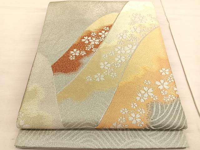 平和屋着物◎六通柄袋帯　綴れ　山桜立波文　金銀糸　正絹　逸品　BAAV5278hv