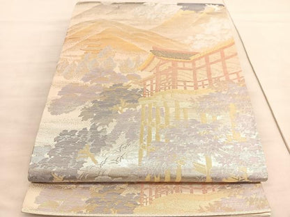 平和屋着物◎六通柄袋帯　清水寺　プラチナ二重箔　正絹　逸品　BAAV5288hv