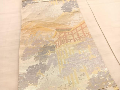 平和屋着物◎六通柄袋帯　清水寺　プラチナ二重箔　正絹　逸品　BAAV5288hv