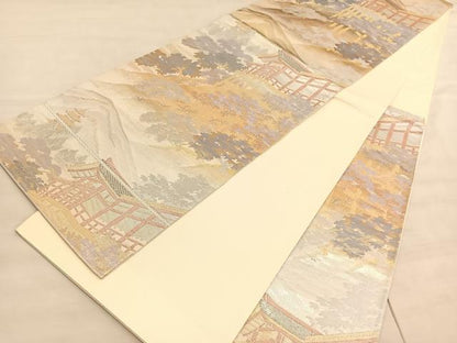 平和屋着物◎六通柄袋帯　清水寺　プラチナ二重箔　正絹　逸品　BAAV5288hv