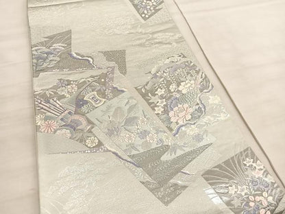 平和屋着物◎六通柄袋帯　唐織　松竹梅　色紙重ね花鳥文　プラチナ箔九百錦　正絹　逸品　BAAV5299hv