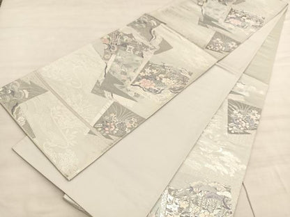 平和屋着物◎六通柄袋帯　唐織　松竹梅　色紙重ね花鳥文　プラチナ箔九百錦　正絹　逸品　BAAV5299hv