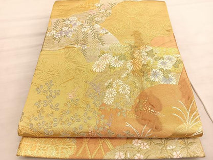 平和屋着物◎六通柄袋帯　唐織　春彩　地紙花文　金糸　正絹　逸品　BAAV5301hv