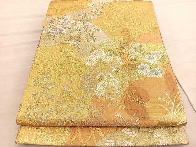 平和屋着物◎六通柄袋帯　唐織　春彩　地紙花文　金糸　正絹　逸品　BAAV5301hv
