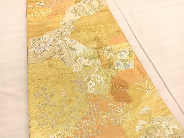 平和屋着物◎六通柄袋帯　唐織　春彩　地紙花文　金糸　正絹　逸品　BAAV5301hv