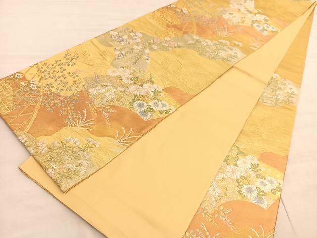 平和屋着物◎六通柄袋帯　唐織　春彩　地紙花文　金糸　正絹　逸品　BAAV5301hv