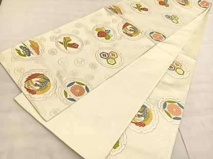平和屋着物◎六通柄袋帯　唐織　鳳凰雪輪有職花文　金糸　正絹　逸品　BAAV5302hv