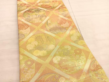 平和屋着物◎佐賀錦　六通柄袋帯　菱天井花丸文　金銀糸　正絹　逸品　BAAV5320hv