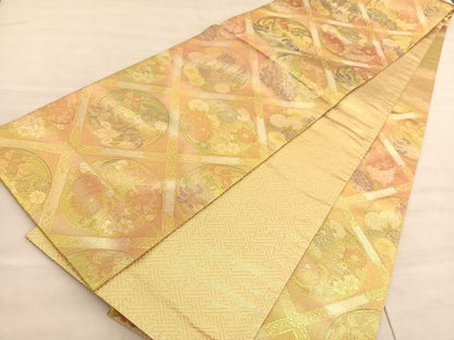 平和屋着物◎佐賀錦　六通柄袋帯　菱天井花丸文　金銀糸　正絹　逸品　BAAV5320hv