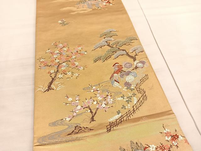 平和屋着物◎六通柄袋帯　唐織　尋島陽映文　金糸　引箔　正絹　逸品　BAAV5329hv