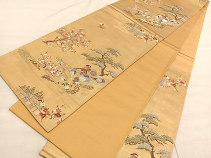 平和屋着物◎六通柄袋帯　唐織　尋島陽映文　金糸　引箔　正絹　逸品　BAAV5329hv