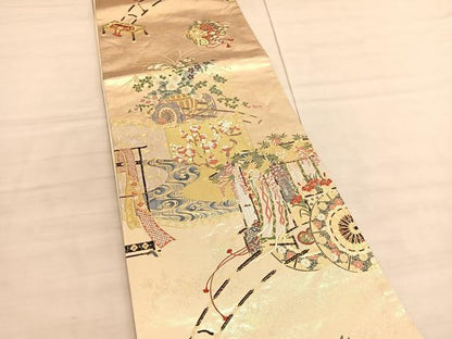 平和屋着物◎六通柄袋帯　唐織　瑞光綴織　御所車屏風花文　金糸　正絹　逸品　BAAV5333hv