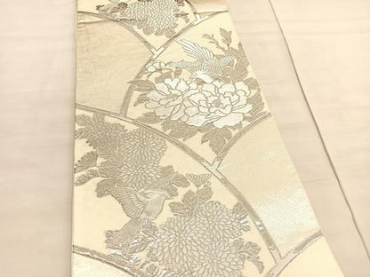 平和屋着物◎六通柄袋帯　花鳥文　純プラチナ二重箔　正絹　逸品　BAAV5339hv