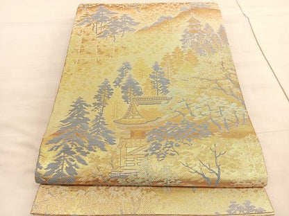 平和屋着物◎六通柄袋帯　唐織　京名所風景文　金糸　正絹　逸品　BAAV5340hv