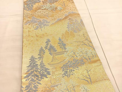平和屋着物◎六通柄袋帯　唐織　京名所風景文　金糸　正絹　逸品　BAAV5340hv