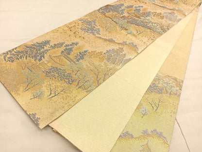 平和屋着物◎六通柄袋帯　唐織　京名所風景文　金糸　正絹　逸品　BAAV5340hv
