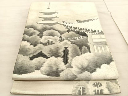 平和屋着物▼太鼓柄袋帯　作家物　総刺繍　東寺　引箔　正絹　逸品　BAAV5347hv
