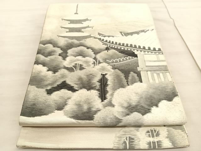 平和屋着物▼太鼓柄袋帯　作家物　総刺繍　東寺　引箔　正絹　逸品　BAAV5347hv