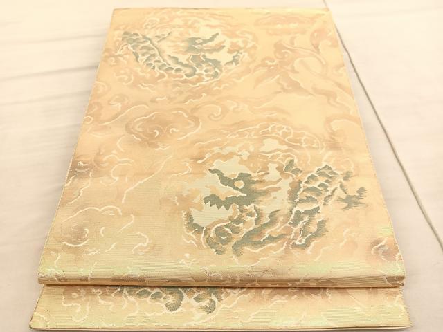 平和屋着物●西陣 服部織物謹製 六通柄袋帯 こはく錦 龍 金糸 正絹 逸品 BAAV5349hv