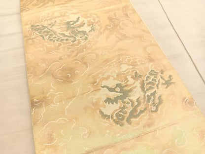 平和屋着物●西陣 服部織物謹製 六通柄袋帯 こはく錦 龍 金糸 正絹 逸品 BAAV5349hv