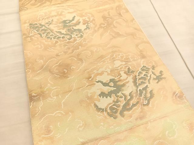 平和屋着物●西陣 服部織物謹製 六通柄袋帯 こはく錦 龍 金糸 正絹 逸品 BAAV5349hv