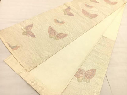 平和屋着物＊夏物　六通柄袋帯　舞蝶文　銀糸　正絹　逸品　BAAV5359hv