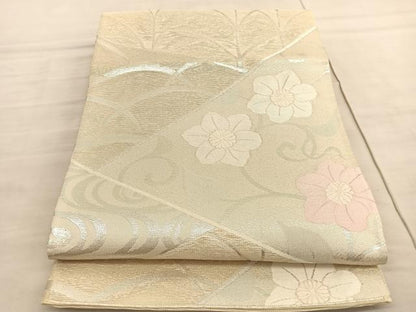 平和屋着物＊夏物 西陣 六通柄袋帯 草花文 銀糸 正絹 逸品 BAAV5367hv