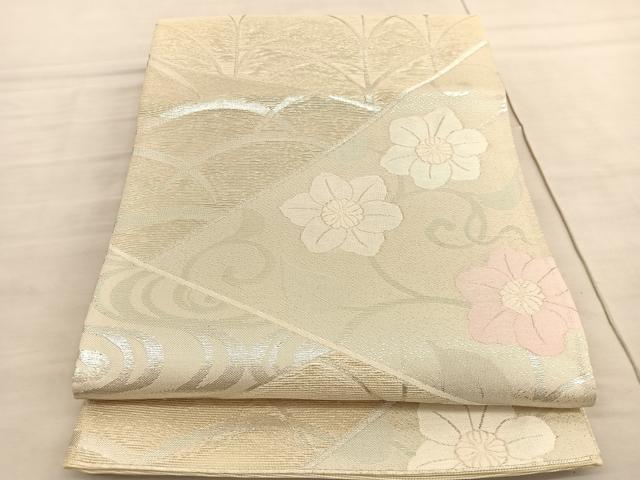 平和屋着物＊夏物 西陣 六通柄袋帯 草花文 銀糸 正絹 逸品 BAAV5367hv