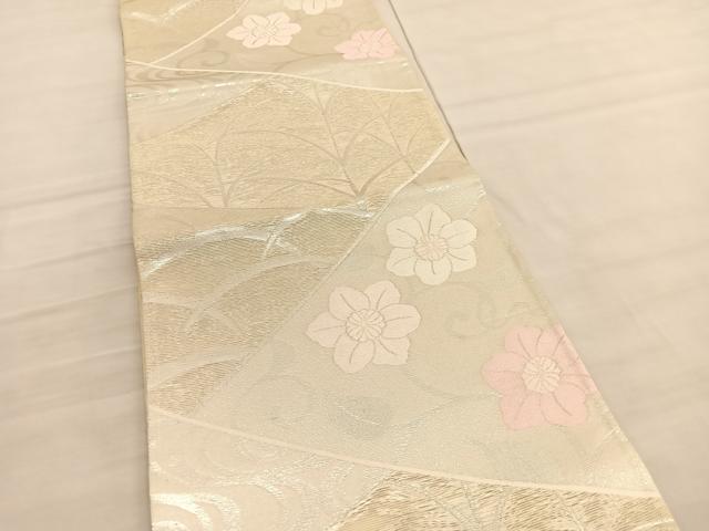 平和屋着物＊夏物 西陣 六通柄袋帯 草花文 銀糸 正絹 逸品 BAAV5367hv